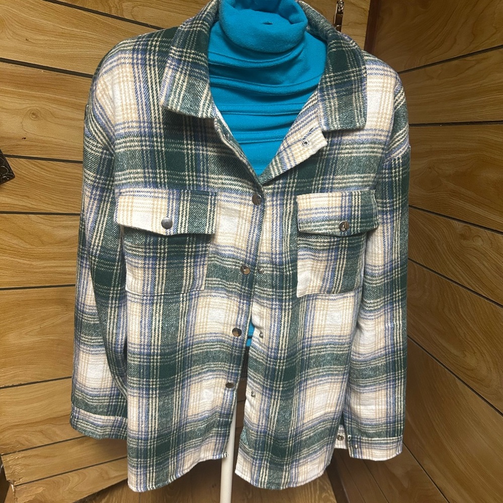 Colorful Einstein Patch Plaid Shacket - "Question… - image 2